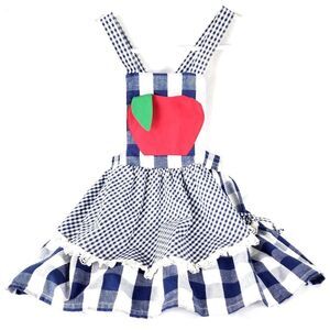 Vintage Peanuts Girls Overall Dress Gingham Plaid 1st Day School Apple Size 6X